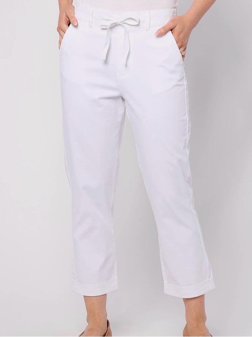 NWT Joan Rivers Signature Twill Straight Leg Crop Pants White XL Petite